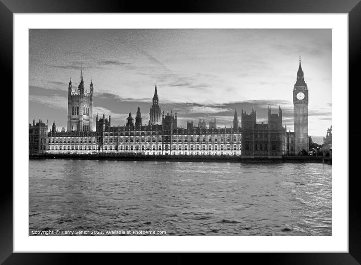 London at Night, Houses of Parliment and Big Ben a Framed Mounted Print by Terry Senior