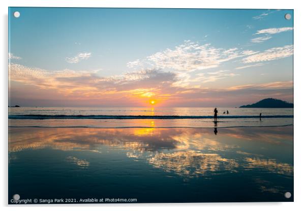 Sunset in Palolem beach Acrylic by Sanga Park