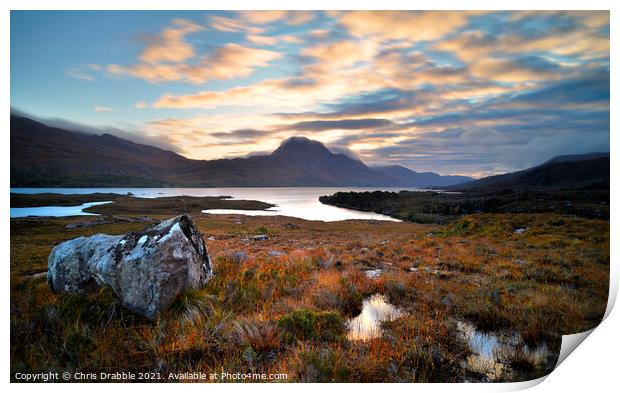 Slioch sunrise Print by Chris Drabble