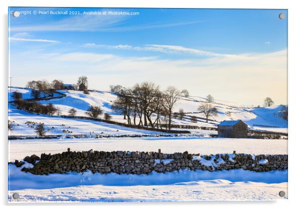 Winter Landscape in Derbyshire Peak District Acrylic by Pearl Bucknall