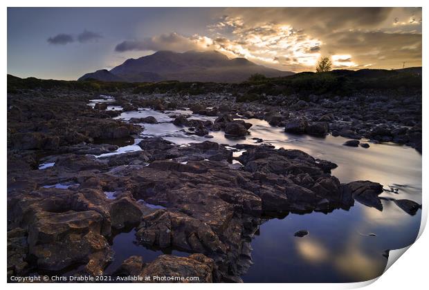 Sunset over the Cuillin Print by Chris Drabble