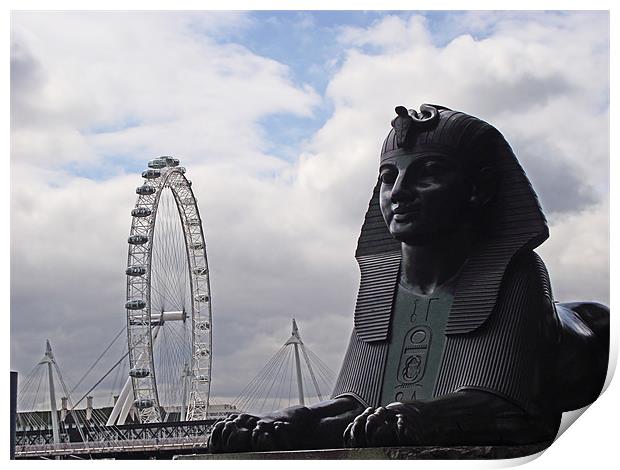 Sphinx guarding the London Eye Print by Christine Jeffrey