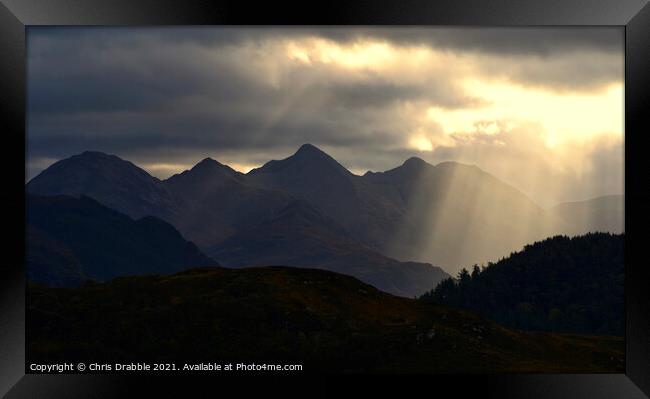 The Five Sisters of Kintail illuminated in light r Framed Print by Chris Drabble