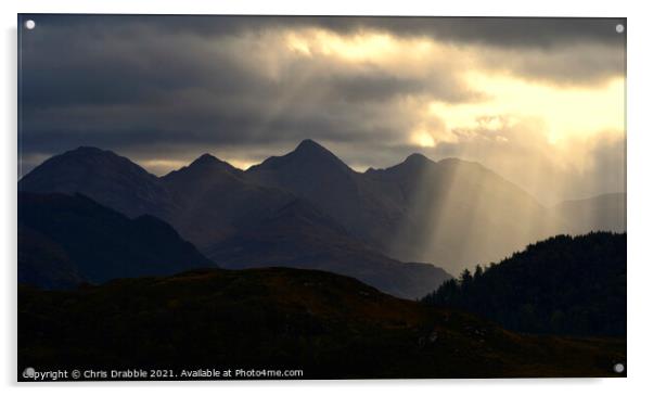 The Five Sisters of Kintail illuminated in light r Acrylic by Chris Drabble