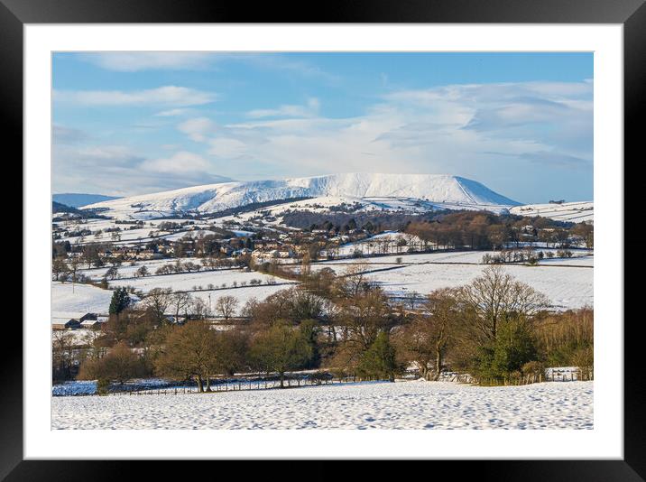 Snow Covered Pendle Hill  Framed Mounted Print by Tony Keogh