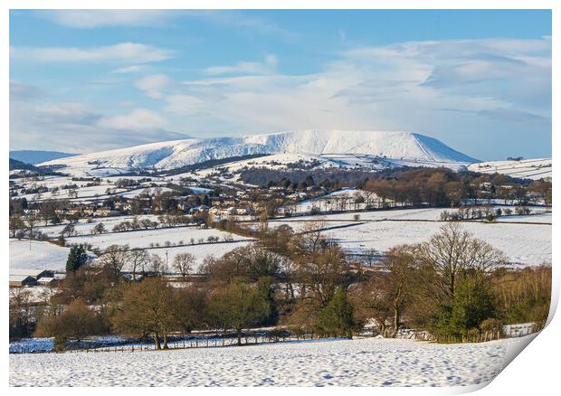 Snow Covered Pendle Hill  Print by Tony Keogh