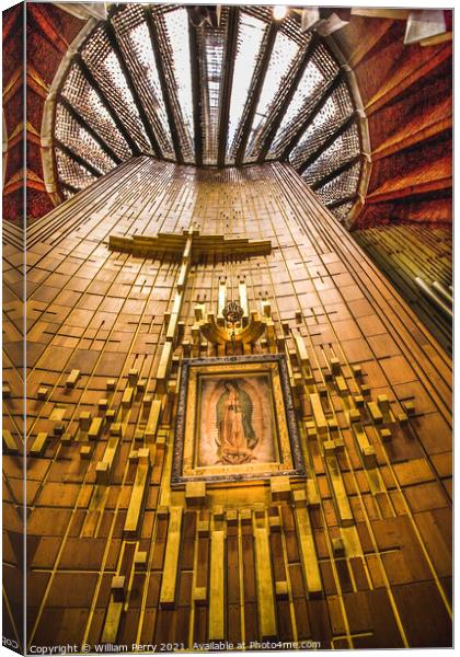 Guadalupe Painting Hanging Over Altar Mexico Canvas Print by William Perry