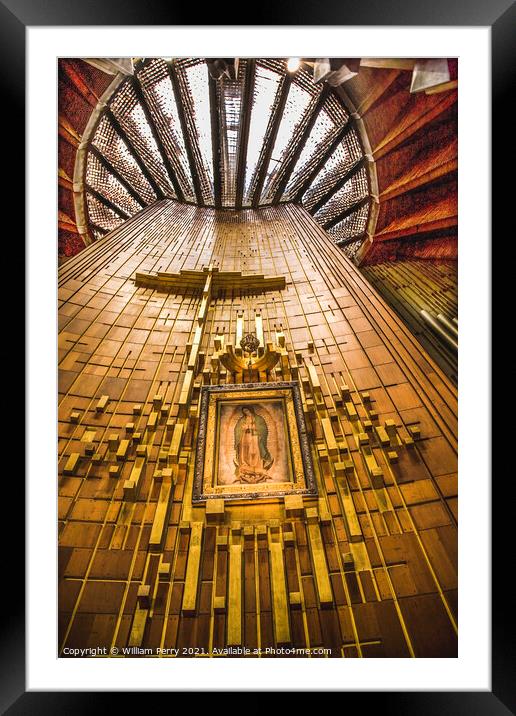 Guadalupe Painting Hanging Over Altar Mexico Framed Mounted Print by William Perry