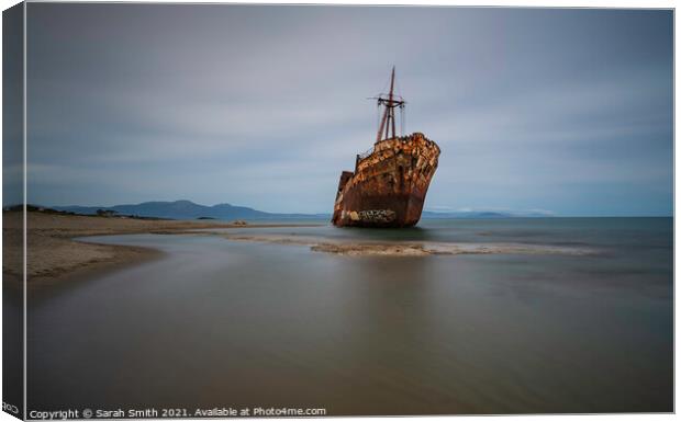 Dimitrios Shipwreck in the Peloponnese  Canvas Print by Sarah Smith