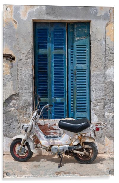 Old Rusty Moped in Greece Acrylic by Sarah Smith