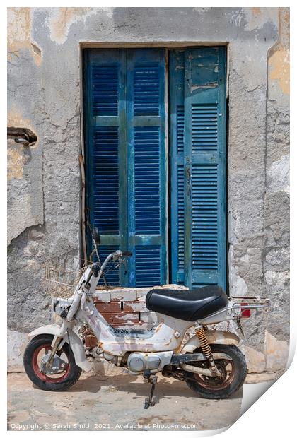 Old Rusty Moped in Greece Print by Sarah Smith