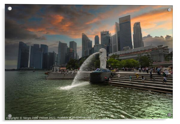 Merlion fountain at sunset in Singapore Acrylic by Sergio Delle Vedove