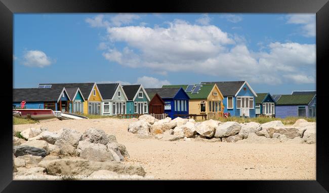 Hengistbury Head Beach Huts Framed Print by Simon Marlow