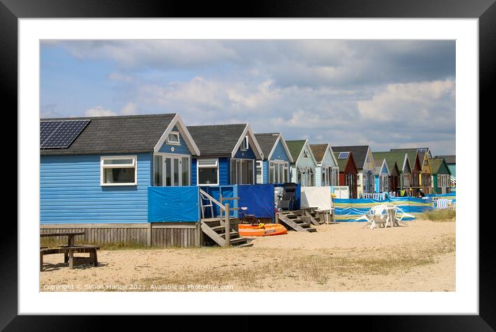 Charming Beach Huts at Hengistbury Head Framed Mounted Print by Simon Marlow
