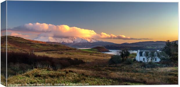 Pink cloud of sunset over the Cuillin Hills of Skye. Canvas Print by Richard Smith