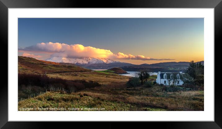 Pink cloud of sunset over the Cuillin Hills of Skye. Framed Mounted Print by Richard Smith