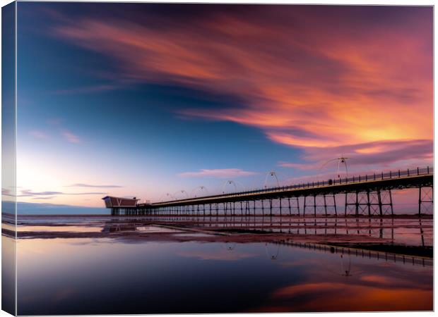 Southport Pier Fiery Sunset Canvas Print by Andrew George