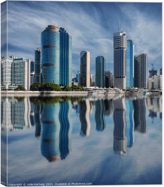 Brisbane City Reflections Canvas Print by Julie Hartwig