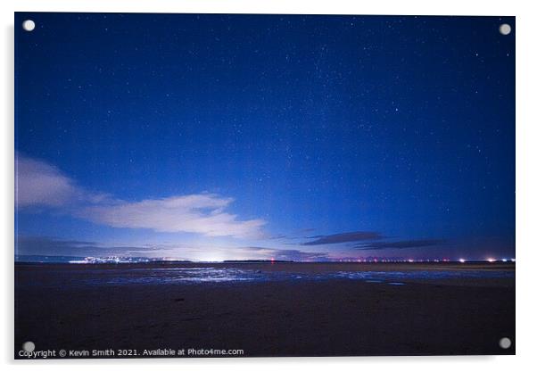 Nightime view across the Dee Estuary from Hoylake Acrylic by Kevin Smith