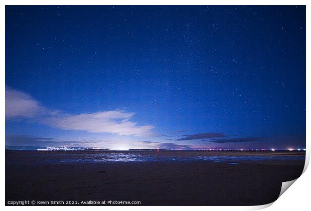 Nightime view across the Dee Estuary from Hoylake Print by Kevin Smith