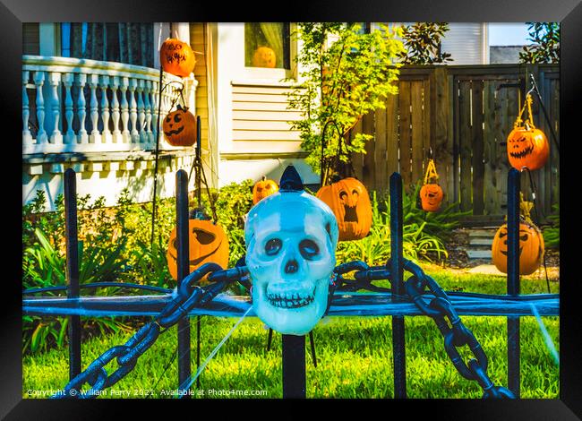 Halloween Decorations Iron Gate Garden District New Orleans Loui Framed Print by William Perry