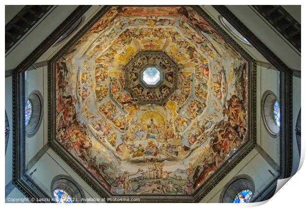 Frescoes of the dome of the Cathedral - Florence Print by Laszlo Konya