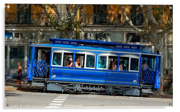 Blue Tram - Barcelona Acrylic by Laszlo Konya