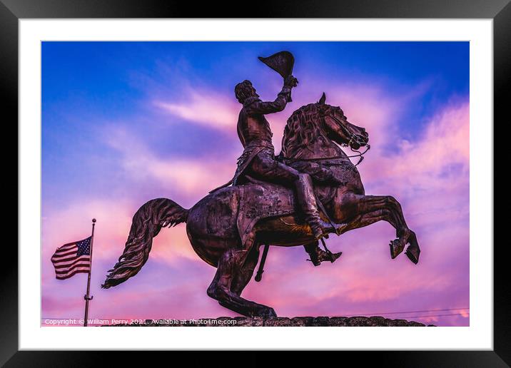 Flag Andrew Jackson Statue Sunset New Oreleans Louisiana Framed Mounted Print by William Perry