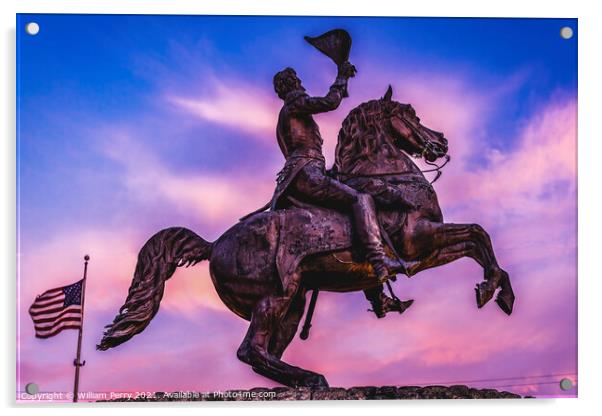 Flag Andrew Jackson Statue Sunset New Oreleans Louisiana Acrylic by William Perry