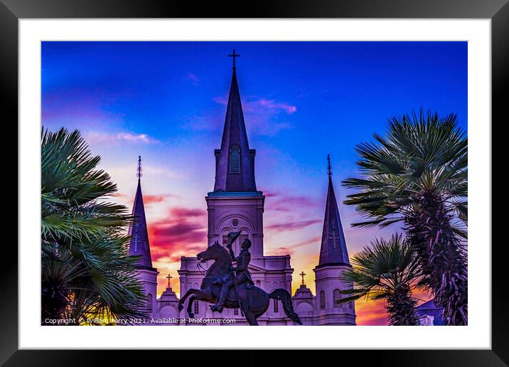 Andrew Jackson Statue St Louis Cathedral Sunset New Orleans Loui Framed Mounted Print by William Perry