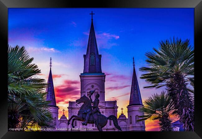Andrew Jackson Statue St Louis Cathedral Sunset New Orleans Loui Framed Print by William Perry