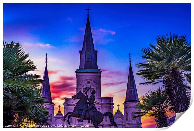 Andrew Jackson Statue St Louis Cathedral Sunset New Orleans Loui Print by William Perry