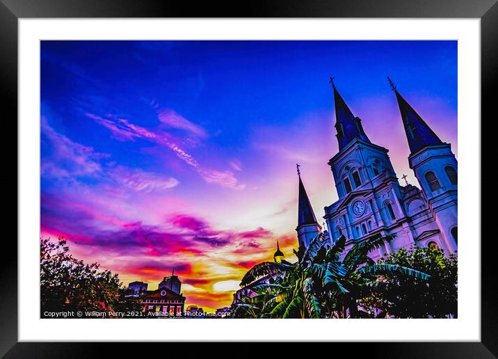Saint Louis Cathedral Cabildo New Orleans Louisiana Framed Mounted Print by William Perry