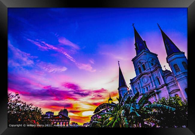 Saint Louis Cathedral Cabildo New Orleans Louisiana Framed Print by William Perry