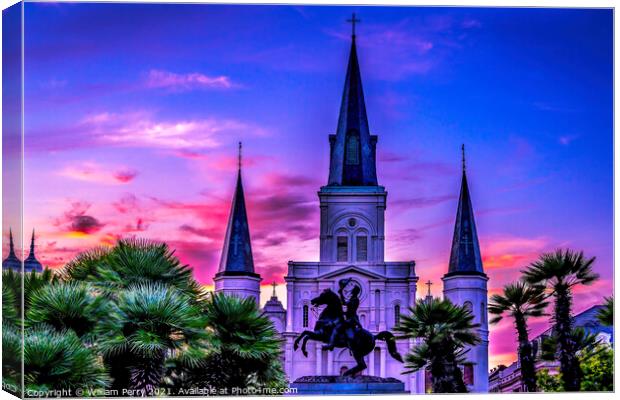 Sunset Andrew Jackson Statue St Louis Cathedral New Orleans Loui Canvas Print by William Perry