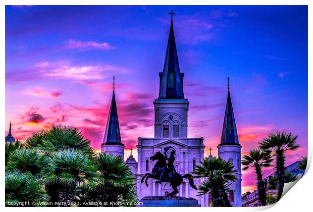 Sunset Andrew Jackson Statue St Louis Cathedral New Orleans Loui Print by William Perry