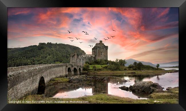 Majestic Eilean Donan Castle at Sunset Framed Print by Alan Tunnicliffe