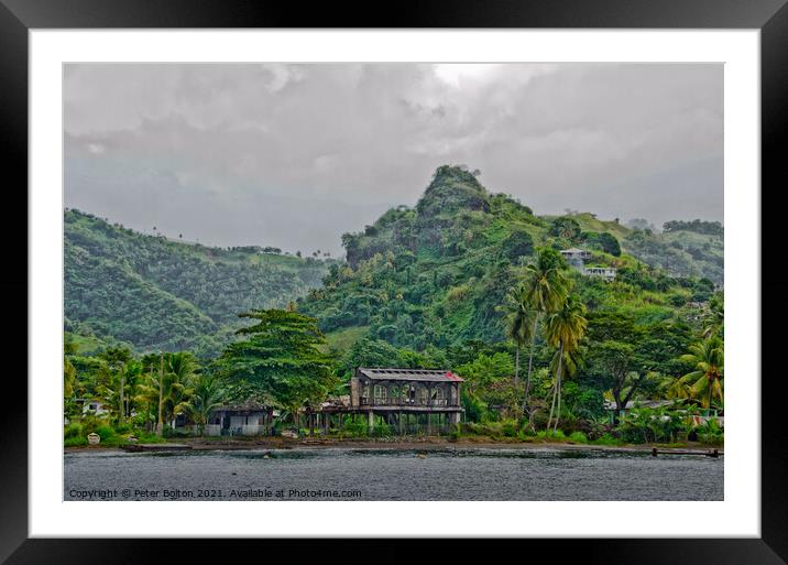 Abandoned huts on the coast, Near Kingstown, St. Vincent. Framed Mounted Print by Peter Bolton