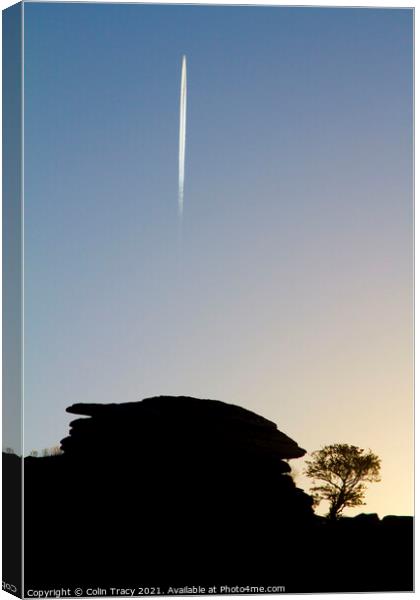 Jet Trail above Dartmoor Canvas Print by Colin Tracy