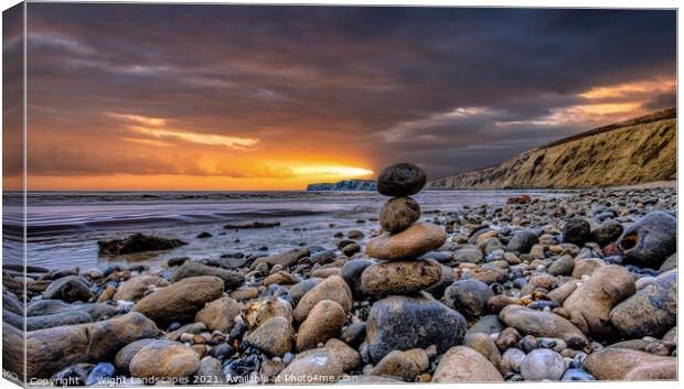 Compton Bay Rock Cairn Canvas Print by Wight Landscapes