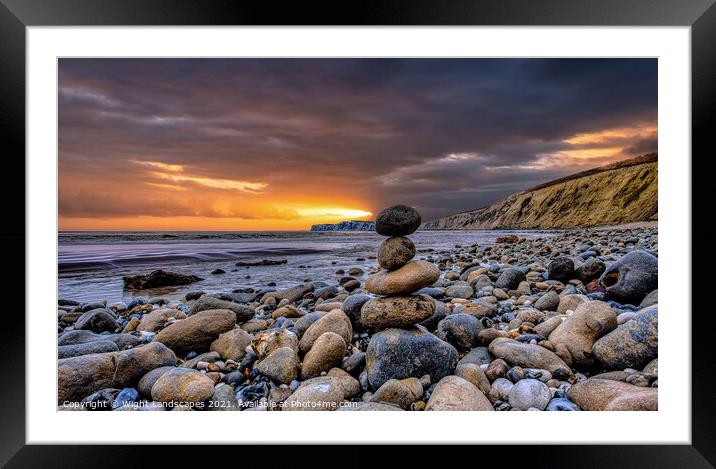 Compton Bay Rock Cairn Framed Mounted Print by Wight Landscapes