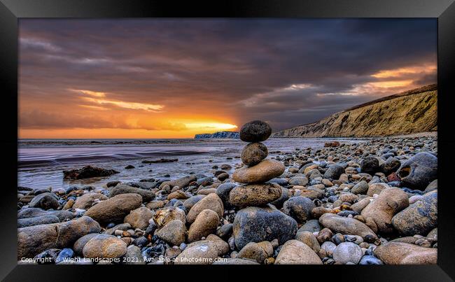 Compton Bay Rock Cairn Framed Print by Wight Landscapes