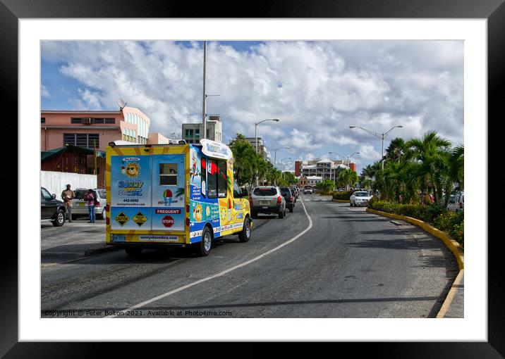 Local ice cream van on Waterfront Drive, Road Town, Tortola, BVI. Framed Mounted Print by Peter Bolton