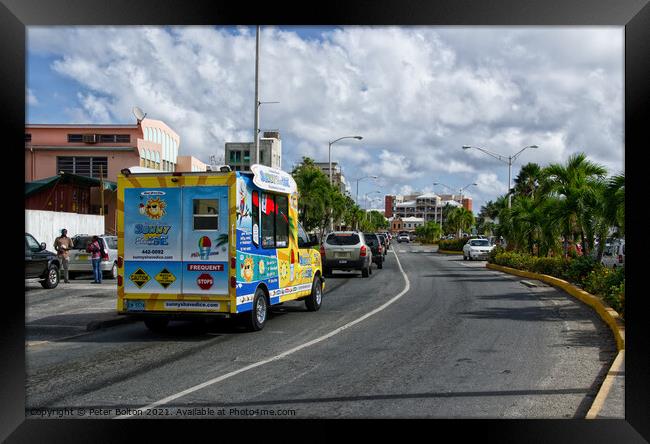 Local ice cream van on Waterfront Drive, Road Town, Tortola, BVI. Framed Print by Peter Bolton