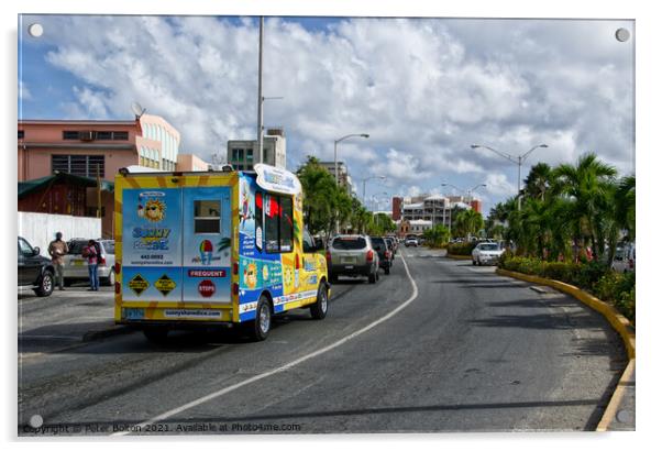 Local ice cream van on Waterfront Drive, Road Town, Tortola, BVI. Acrylic by Peter Bolton