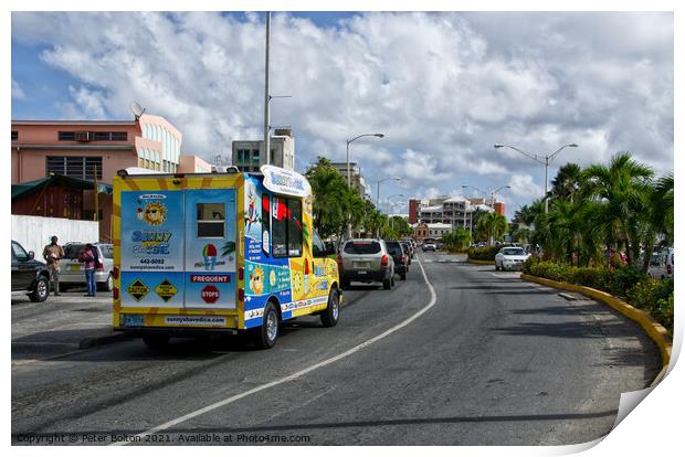 Local ice cream van on Waterfront Drive, Road Town, Tortola, BVI. Print by Peter Bolton