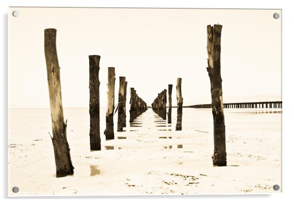 Wooden pillars at low tide Acrylic by Sandra Broenimann