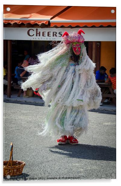 Street performer in St. John's, Antigua, Caribbean. Acrylic by Peter Bolton