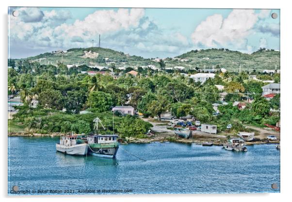 Leaving Antigua. Caribbean.  Acrylic by Peter Bolton