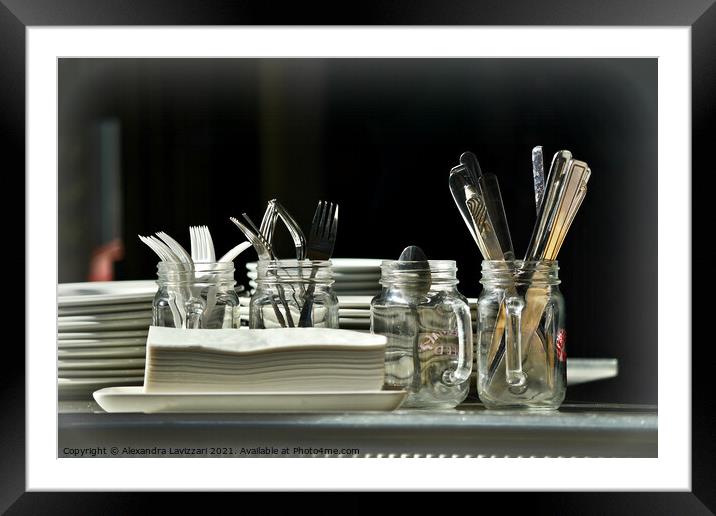 Plates And Cutlery Framed Mounted Print by Alexandra Lavizzari